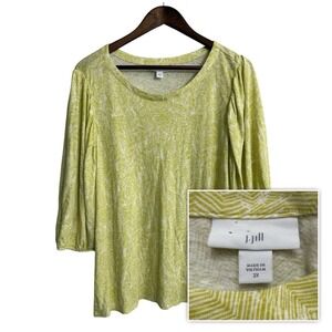 J Jill linen blend top women's 2X chartreuse tropical Hawaiian beach casual work